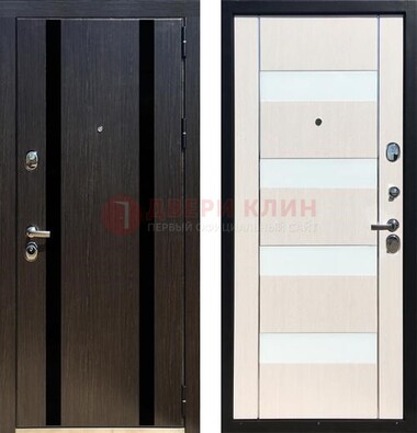 Черная железная дверь с МДФ и декоративными вставками ДМ-157