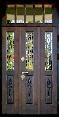 Стальная дверь Винорит со стеклом и ковкой с фрамугой ДСК-233 